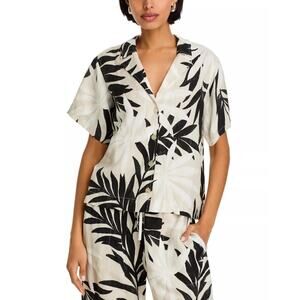 Bella Dahl Women Linen/Rayon Maui Palm Print Relaxed Button Down Shirt Size M
